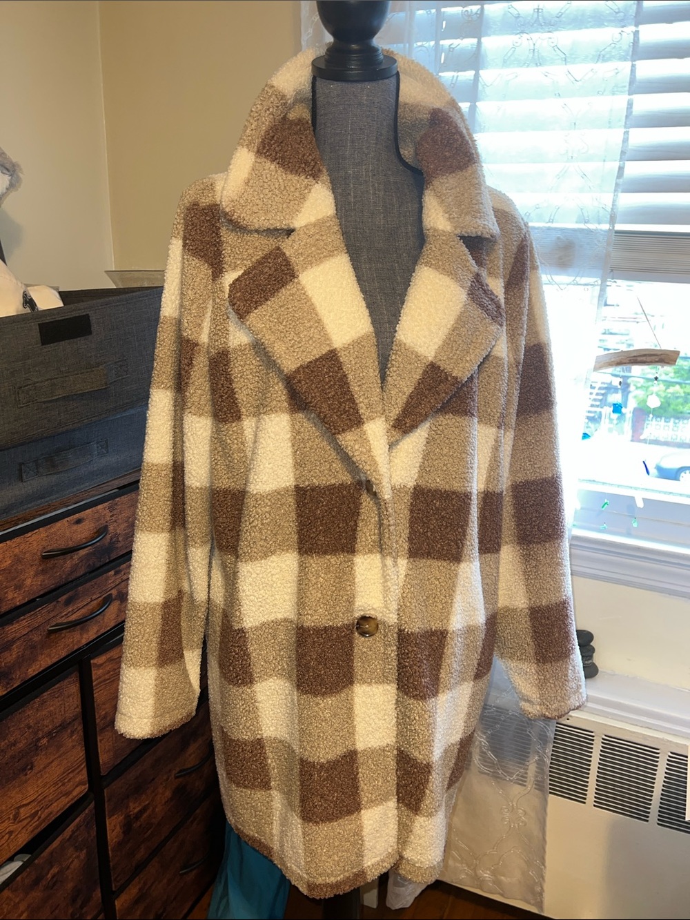 Buffalo Check Sherpa Like Teddy Coat EUC